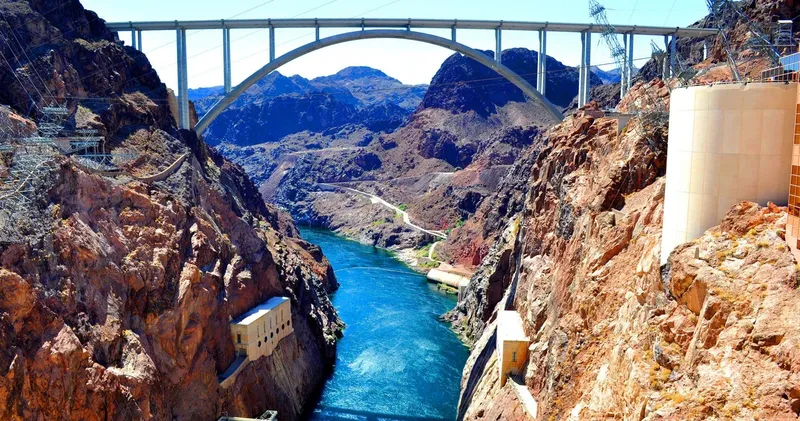 Bridge and Colorado River seen from Hoover Dam