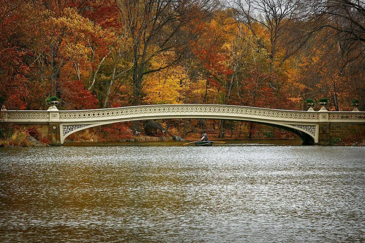 Bow Bridge over the Central Park Lake in autumn, a short walk from Bethesda Terrace