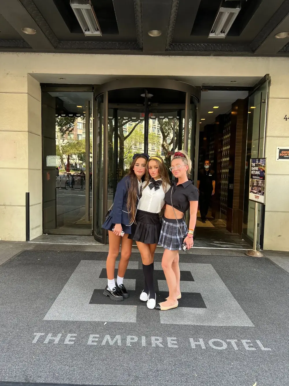 Guests at the Empire Hotel entrance near Lincoln Center, Chuck Bass's hotel in Gossip Girl